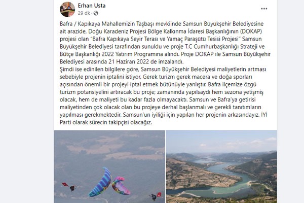 Erhan Usta;' Samsun'da bu projeyi iptal etmek yanlıştır'