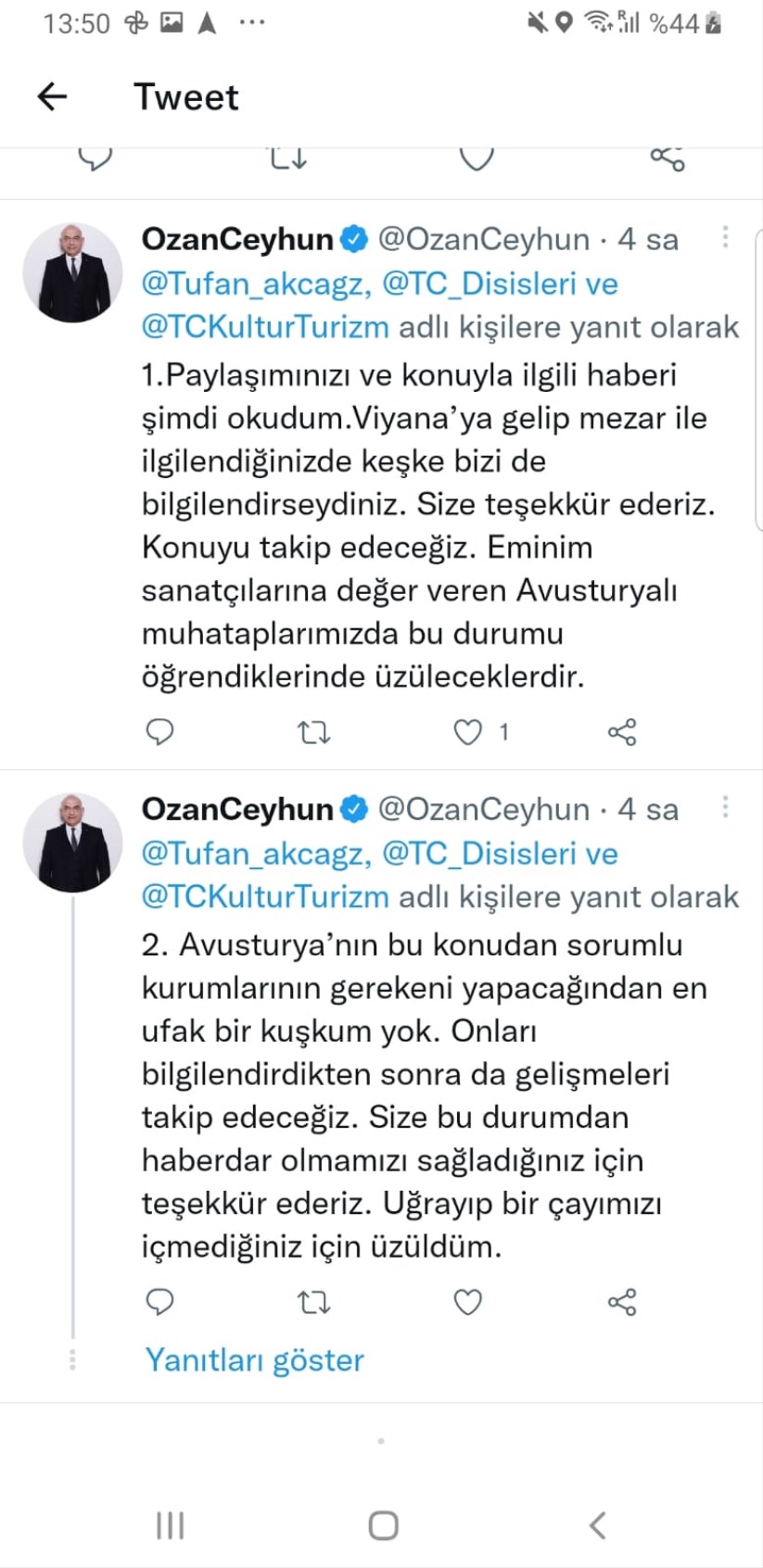 Viyana Büyükelçisi Ozan Ceyhun'dan Av. Akcagöz'e teşekkür!