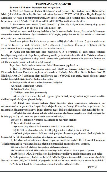 İlkadım Belediyesi Samsun'da 18 ay taksitle arsa satıyor!