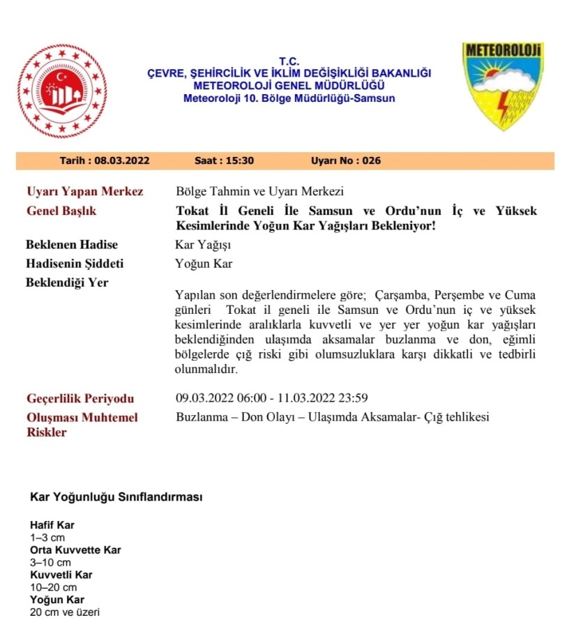 Samsun'da yoğun kar uyarısı! Bu tarihlere dikkat