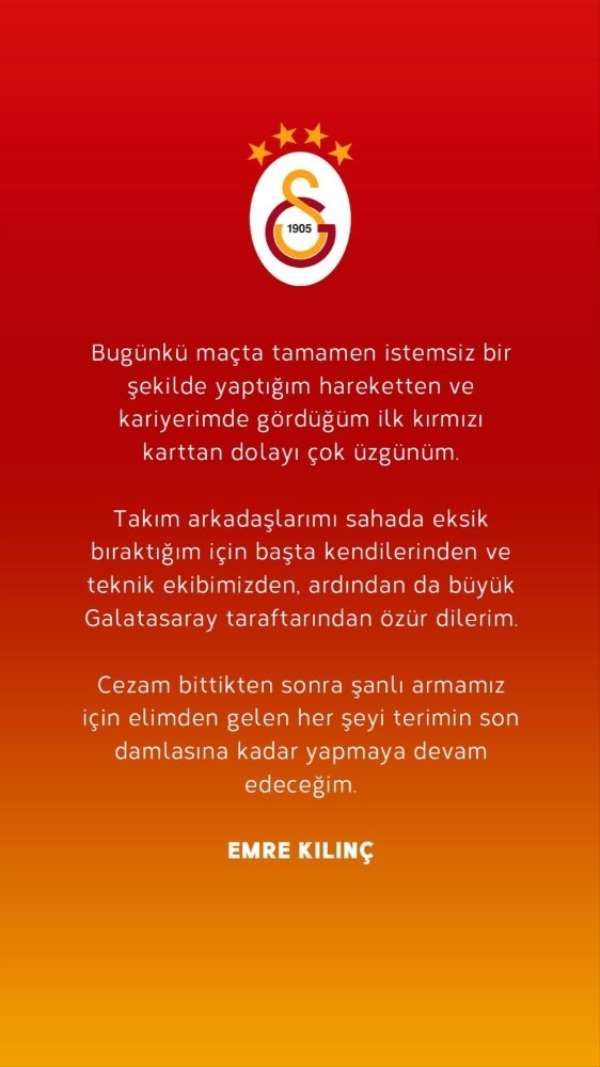 Emre Kılınç: 'Gördüğüm kırmızı karttan dolayı çok üzgünüm'