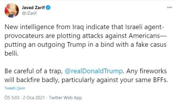 İran'dan Trump'a 'İsrailli provokatör ajanlar saldırı planlıyor' uyarısı