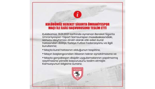 Samsunspor'dan TFF'ye başvuru: Kural hatası tespiti ve maçın tekrarı istendi