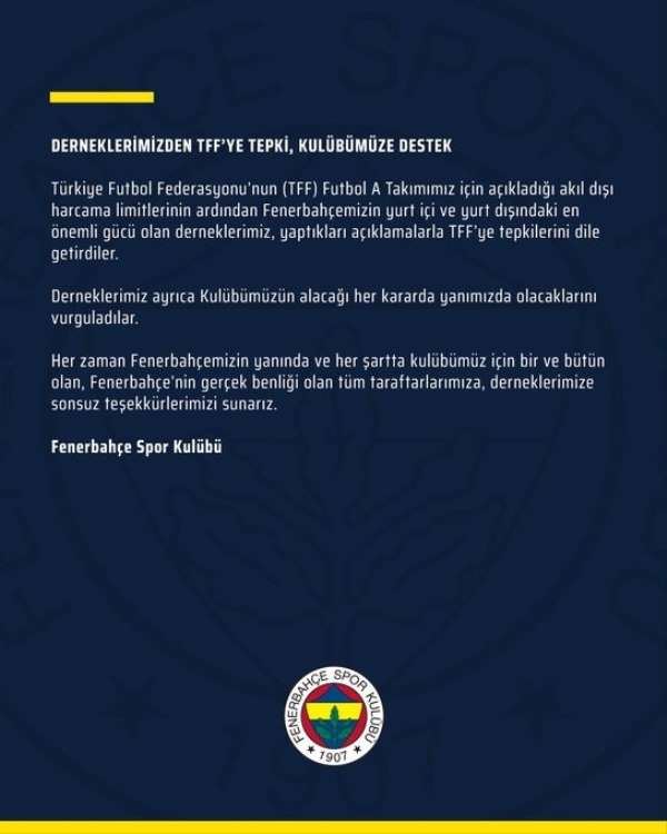 Fenerbahçe'den derneklere teşekkür