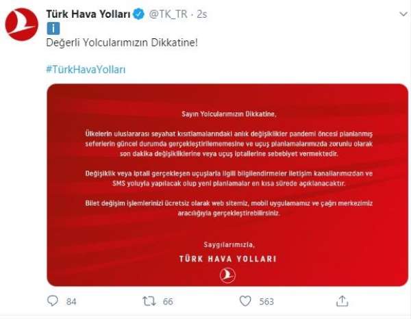 THY'den 'bilet değişikliği' duyurusu