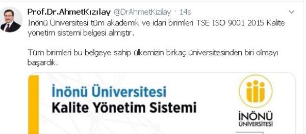 İnönü Üniversitesi kalitede Türkiye'de birkaç üniversiteden biri oldu 