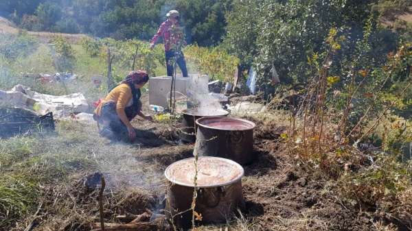 Çukurca'da doğal üzüm pekmezinin yapılmasına başlandı 