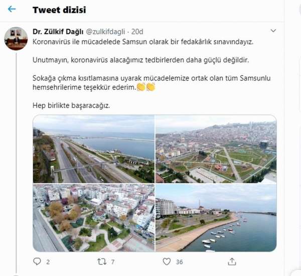 Vali Dağlı'dan Samsunlulara teşekkür 