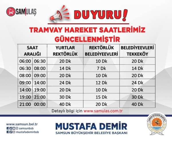 Samsun'da tramvay saatleri değişti 