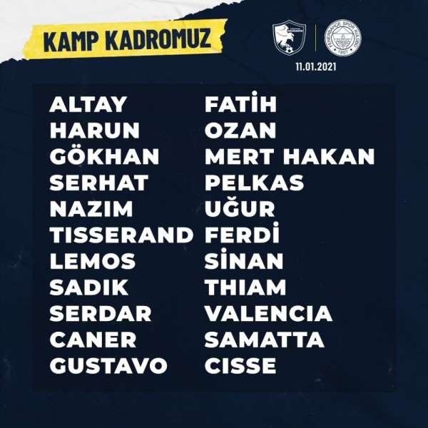 Fenerbahçe'nin BB Erzurumspor maçı kadrosu belli oldu 