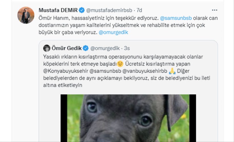 Ömür Gedik'in Samsun mesajına Mustafa Demir'den karşılık
