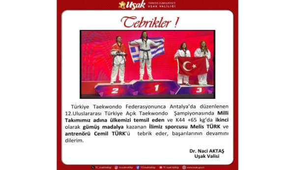 Vali Aktaş derece yapan Uşaklı sporcuyu kutladı