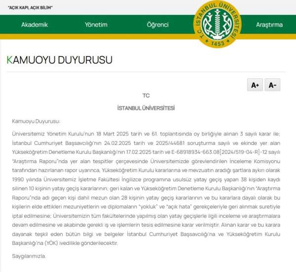 İstanbul Üniversitesi'nin diplomasını iptal ettiği Galatasaraylı profesör görevine devam ediyor