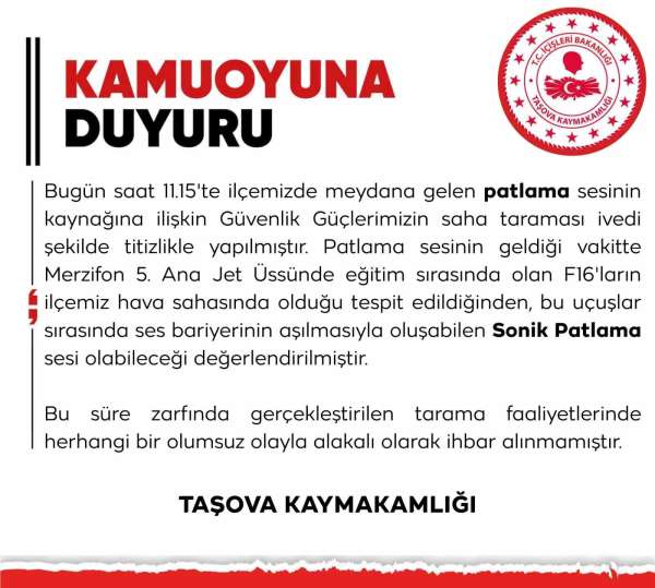 Taşova'da duyulan patlama sesi korkuttu