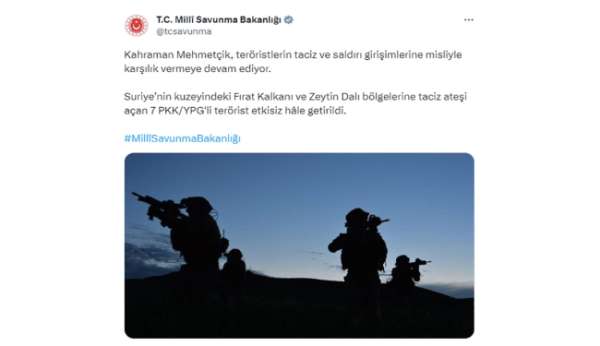 Suriye'nin kuzeyinde 7 PKK'lı terörist etkisiz hale getirildi