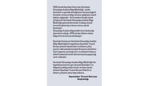 Ticaret Borsasından özel bankanın bölge müdürlüğünün kapatılması kararının geri alınması talebi
