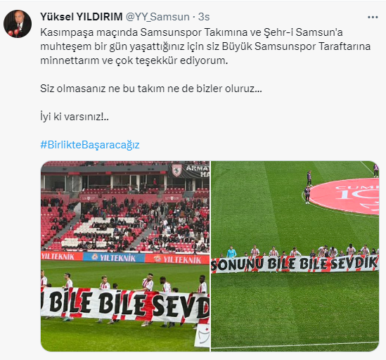 Yüksel Yıldırım, Samsunspor'a ve taraftara teşekkür etti