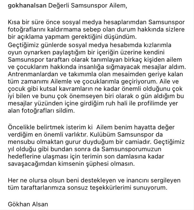 Gökhan Alsan, Samsunspor paylaşımlarını neden sildiğini açıkladı!