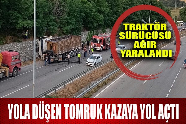 Yola düşen tomruk kazaya yol açtı: Traktör sürücüsü ağır yaralandı