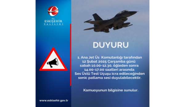 Eskişehir için sonic patlama sesi uyarısı