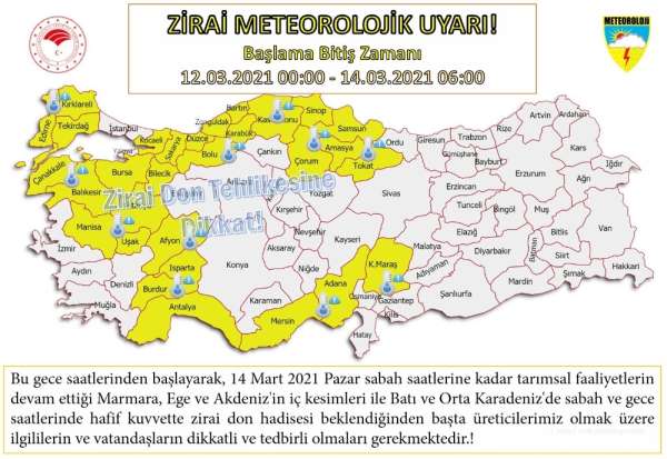 Orta Karadeniz'de zirai don uyarısı