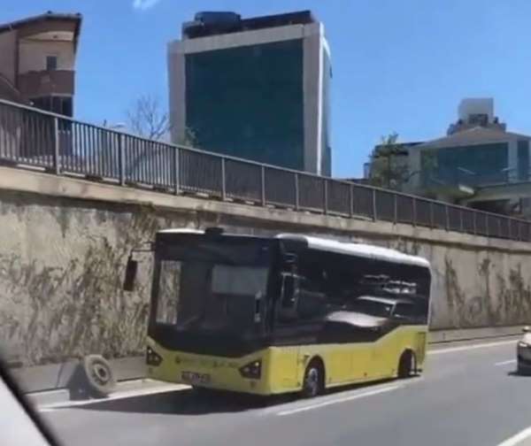 Beykoz'da kaza yapan İETT otobüsünün lastiği yola savruldu - İstanbul haber