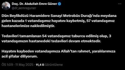 İl Sağlık Müdürü Güner: 'Metrobüs kazasında 1 vatandaşımız hayatını kaybetti, 57 vatandaşımız yaralandı'