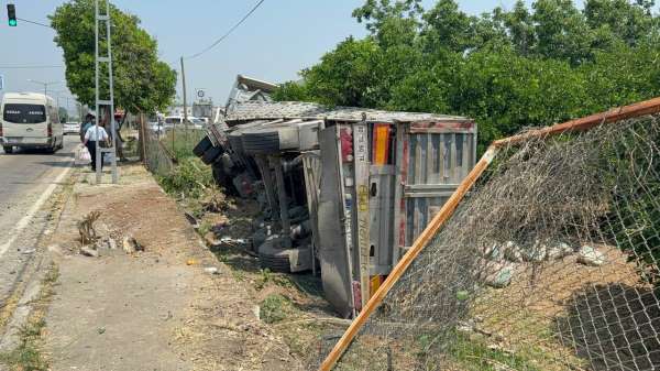 Adana'da zincirleme kazada tır narenciye bahçesine devrildi