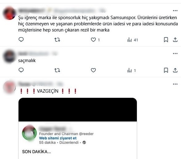 Samsunspor taraftarlarından 'Reeder' tepkisi: 'Başka firma bulamadınız mı?'