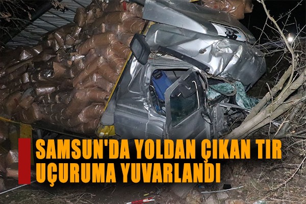 Samsun'da yoldan çıkan tır uçuruma yuvarlandı 