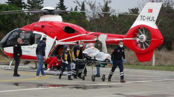 Samsun'da beyin kanaması geçiren hastanın yardımına ambulans helikopter yetişti 