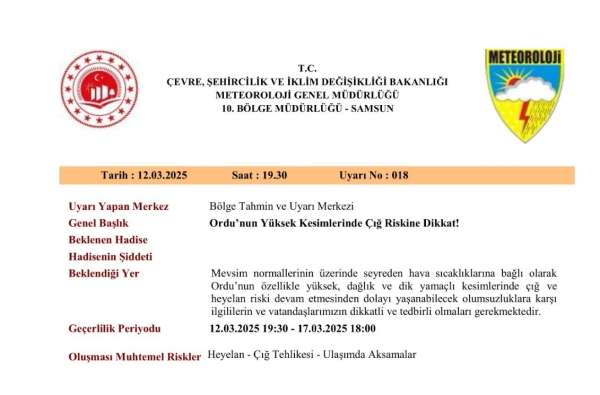 Ordu'nun yüksek kesimlerinde 'çığ riski' uyarısı