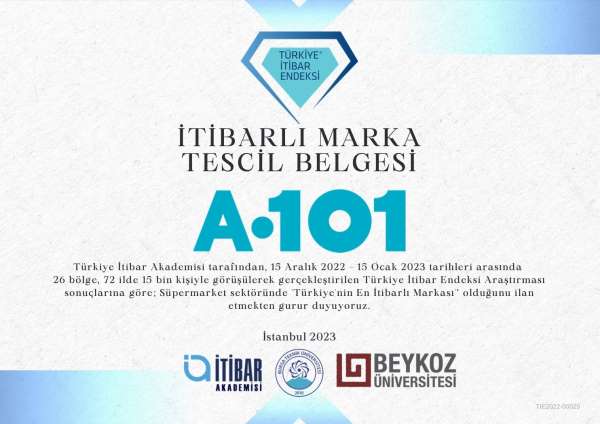A101 Türkiye'nin en itibarlı süpermarketi seçildi