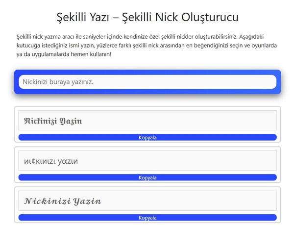 Şekilli Nickler Oluşturabileceğiniz İnternet Sitesi