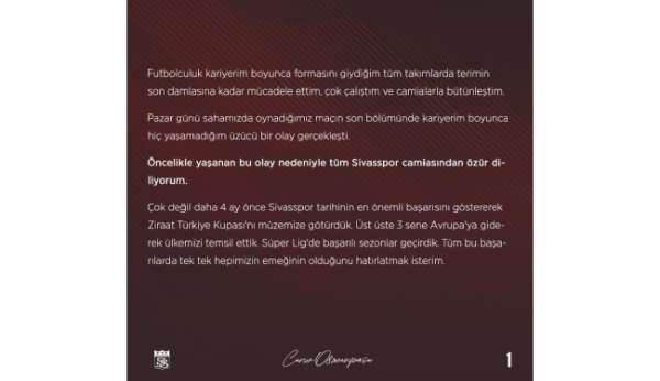 Caner Osmanpaşa, Sivasspor camiasından özür diledi - Sivas haber