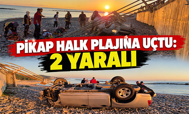 Pikap halk plajına uçtu: 2 yaralı