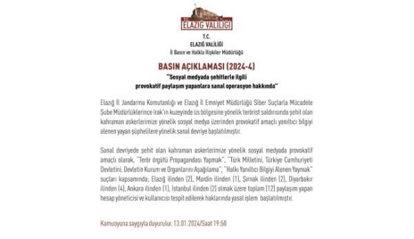 Şehitler üzerinden provokatif paylaşım yapan 12 hesap tespit edildi, yasal işlem başlatıldı