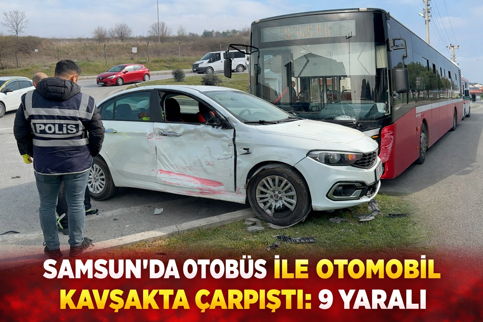 Samsun'da otobüs ile otomobil kavşakta çarpıştı: 9 yaralı