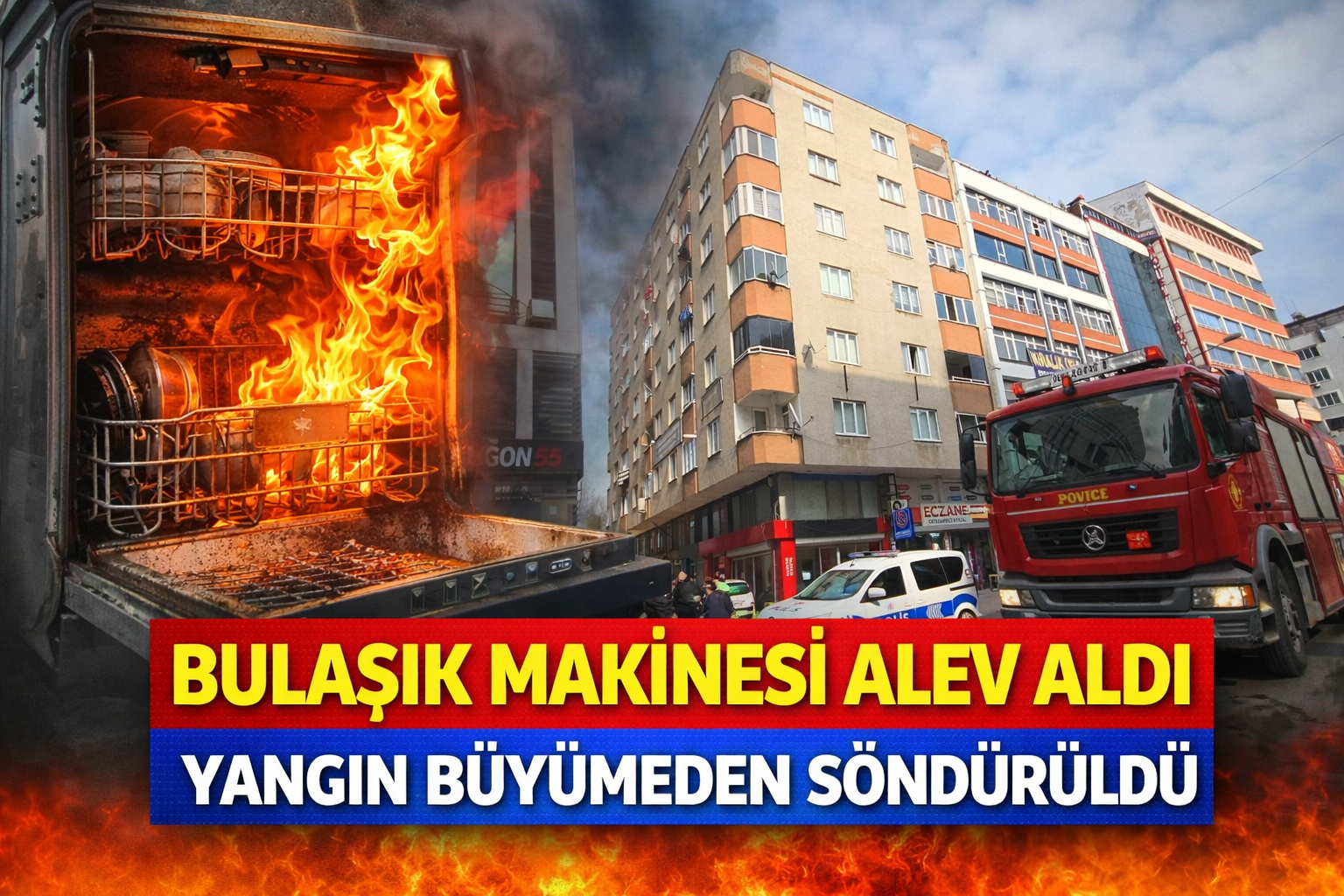 Bulaşık makinesi alev aldı, yangın büyümeden söndürüldü