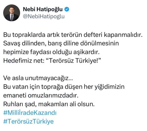 Milletvekili Hatipoğlu: 'Bu topraklarda artık terörün defteri kapanmalıdır'