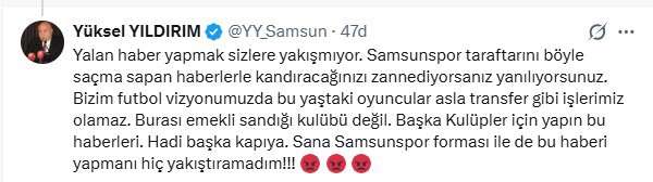 Yüksel Yıldırım'dan Enner Valencia söylentisine tepki: 'Samsunspor, emekli sandığı kulübü değil'