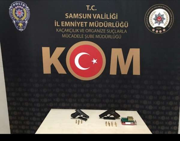 Samsun'da bir iş yerinde silah ve mermi ele geçirildi