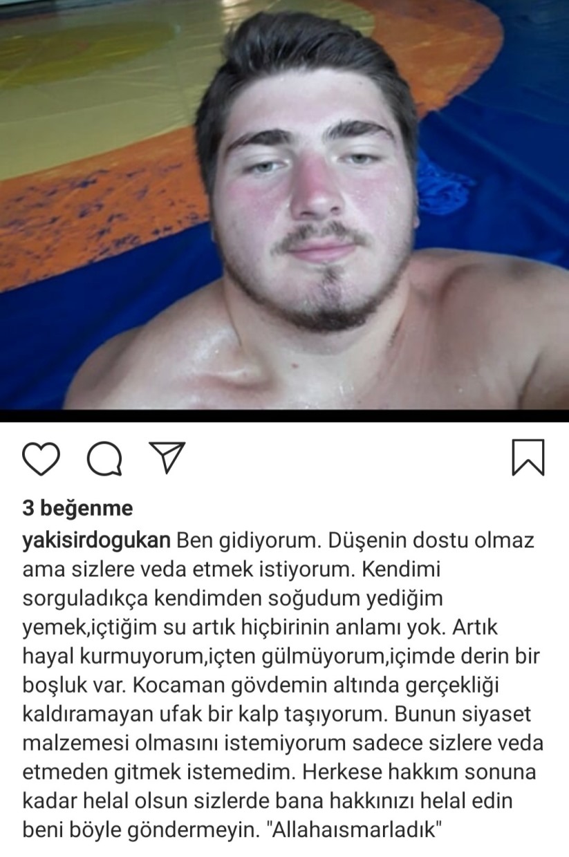 Samsun'da güreşçi genç, 'veda' yazısı paylaşıp intihar etti