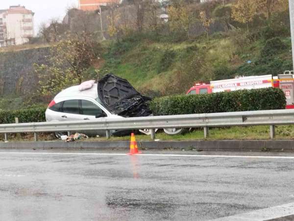 Görele'de trafik kazası: Otomobil alev aldı