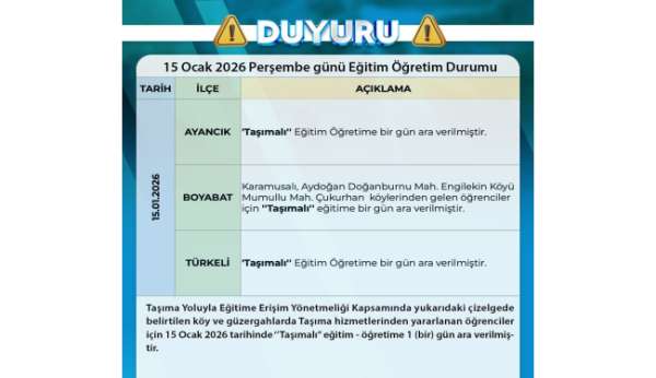 Sinop'ta taşımalı eğitime kar molası