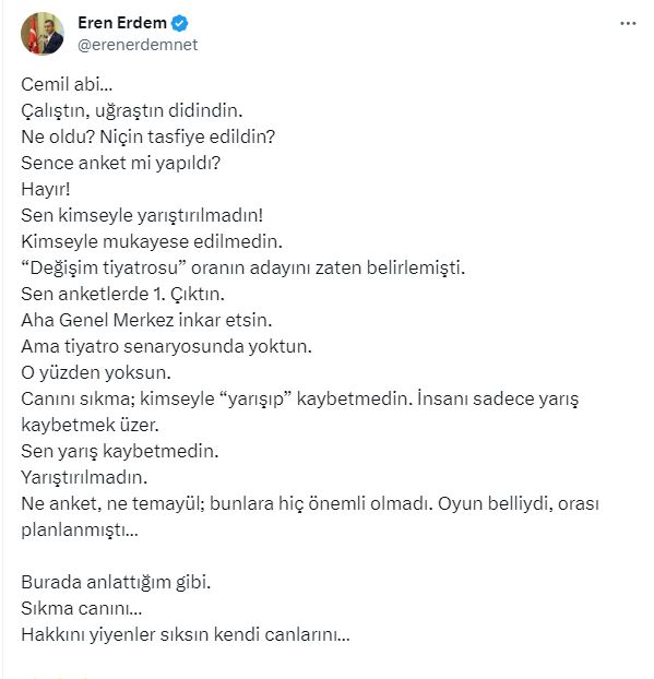 CHP'li Eren Erdem 'Serhat Türkel tiyatro sahnesinde oyuncu'