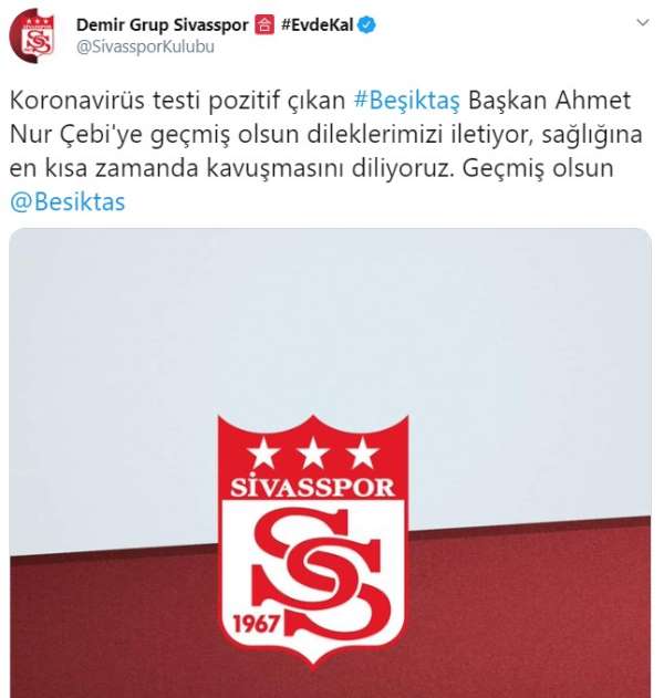Sivasspor'dan Ahmet Nur Çebi'ye geçmiş olsun mesajı 