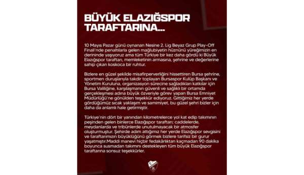 Elazığspor: 'Bu büyük camia her defasında küllerinden yeniden doğmasını bilmiştir'