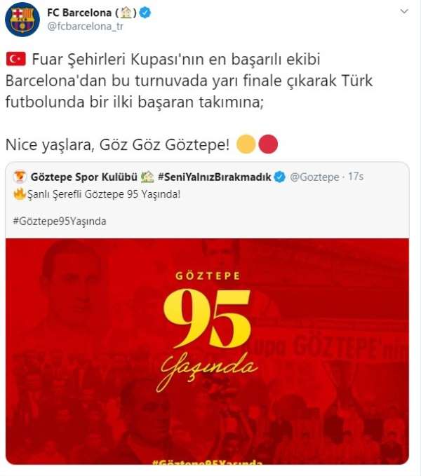 Barcelona'dan Göztepe'ye 95. yıl kutlaması 
