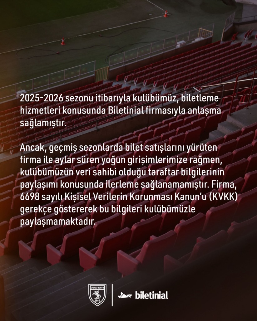 Samsunspor'dan kombine satışları hakkında bilgilendirme